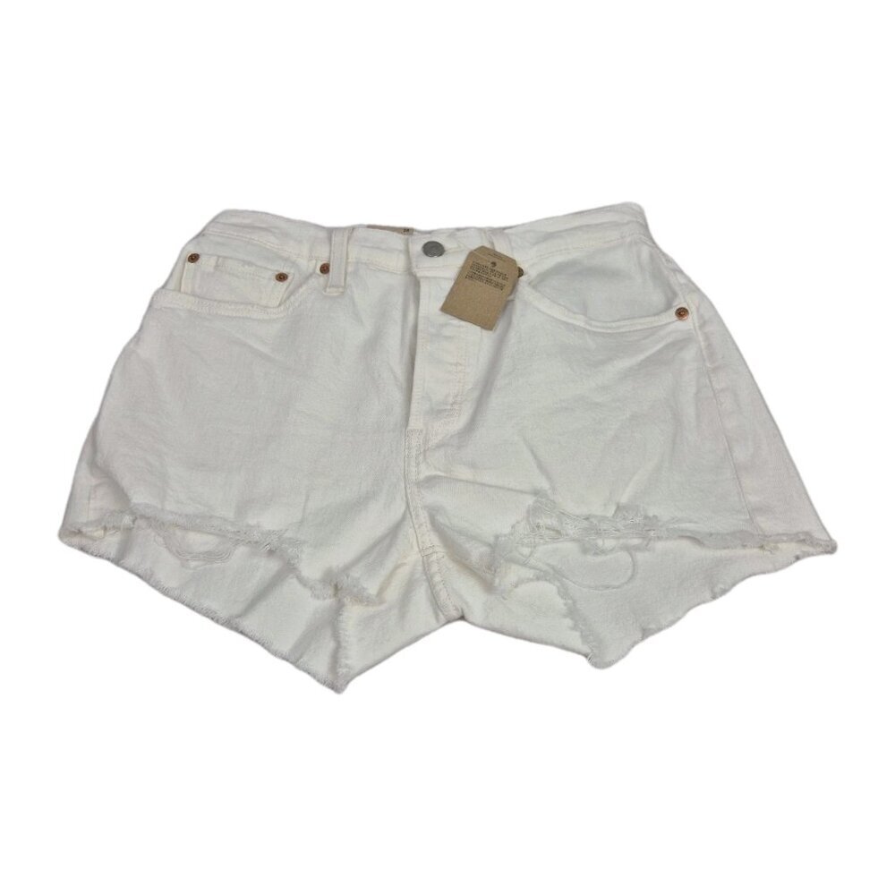 Levi's 501 Womens Size 28 Ivory Denim Button Fly High Rise Shorts Stretch (55)